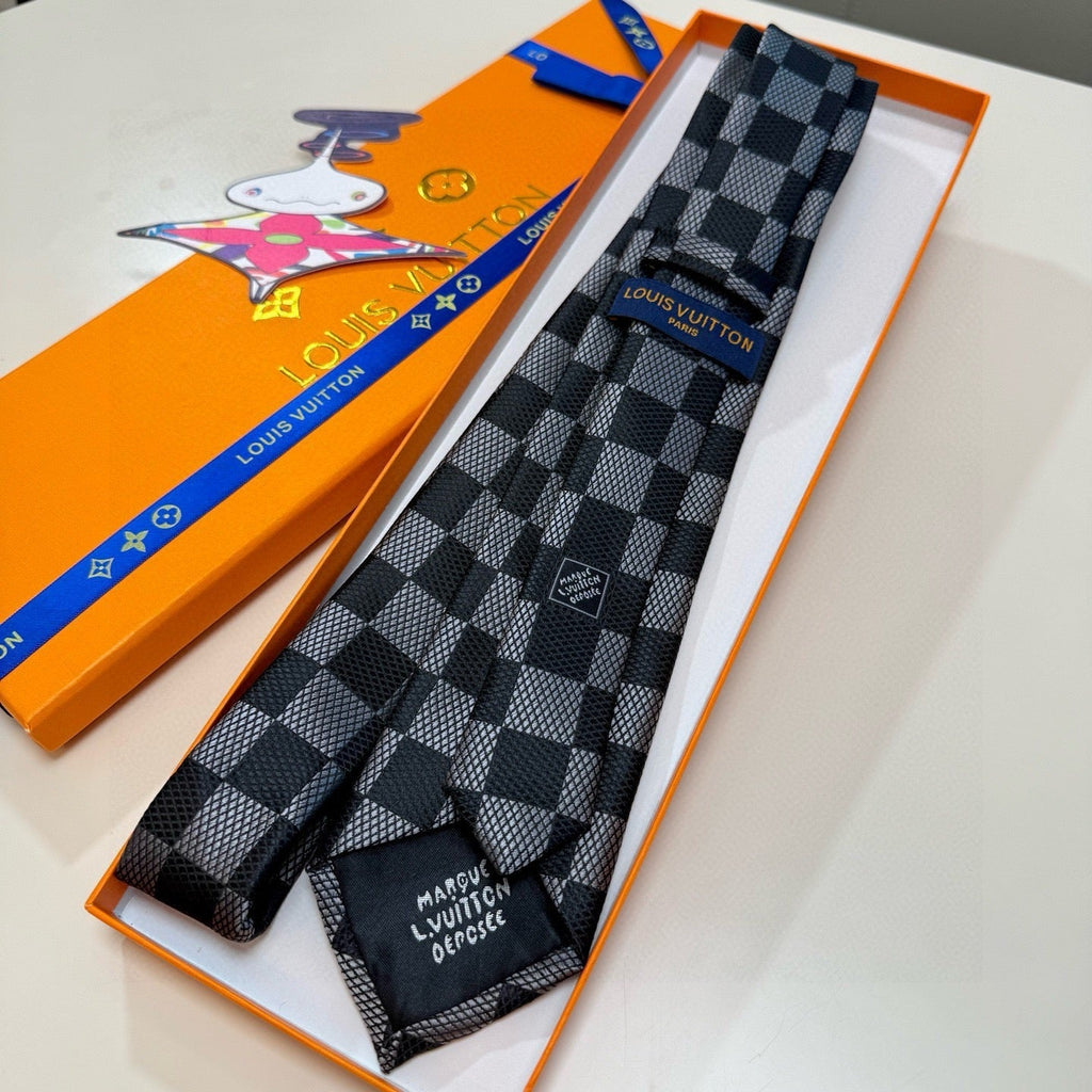 Louis Vuitton Style Men's Damier Check Silk Tie