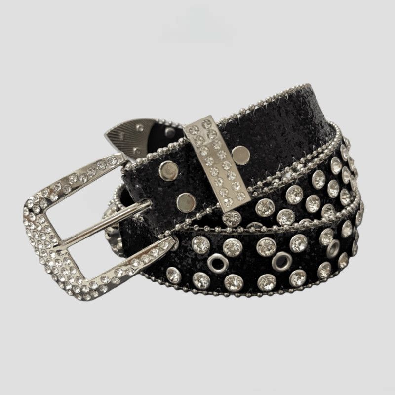 Y2K Western Punk Rhinestone Belt Skull Inlaid Sparkling Hip Hop Waist