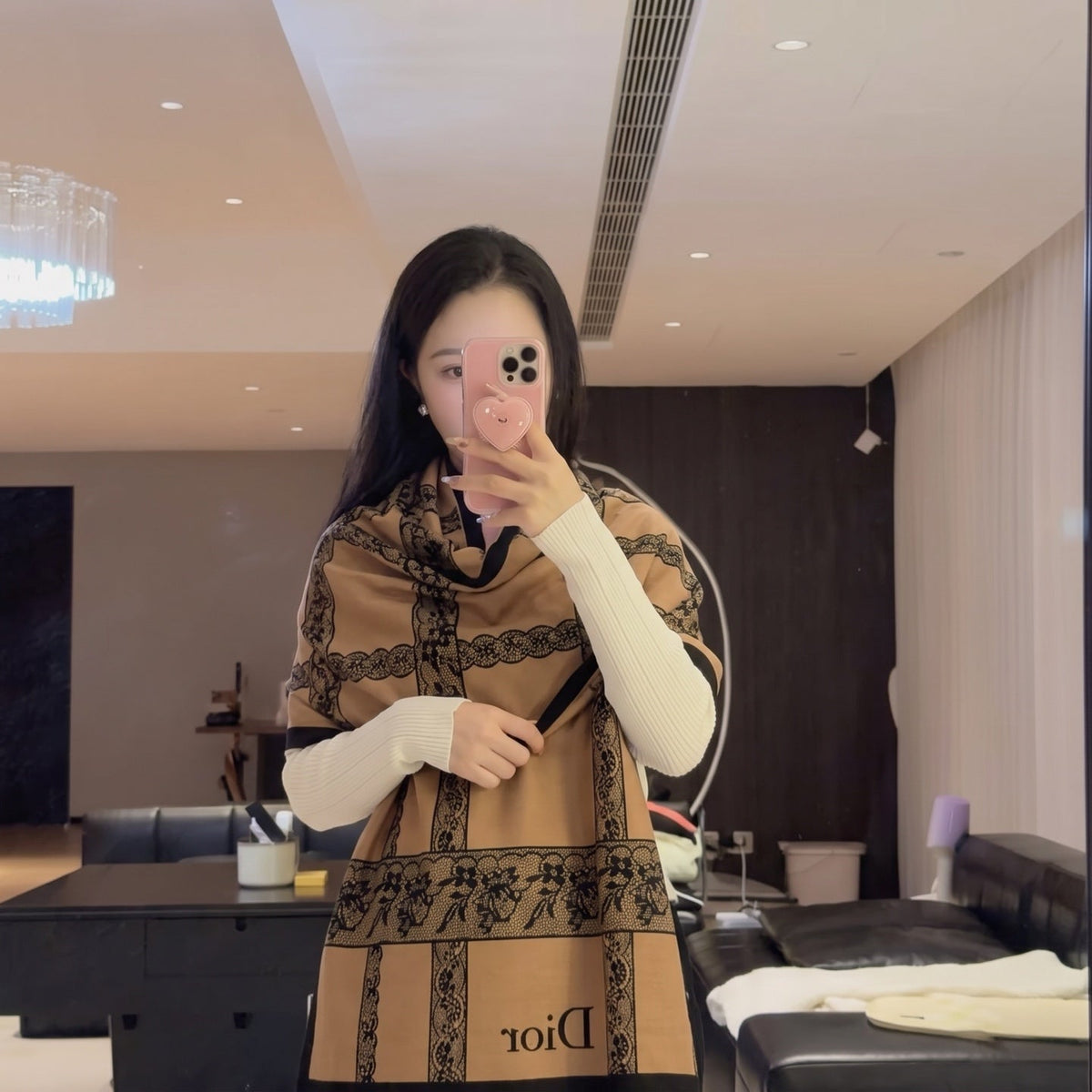 Dior Style Toile Fringe Scarf